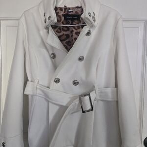 Black Rivet Women's Cream Trench Coat with Silver Accents